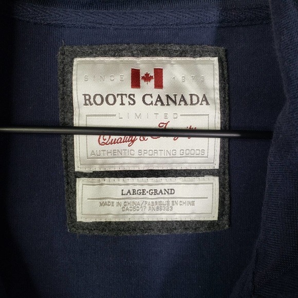 Roots Canada Full Zip Knit Sweatshirt Jacket Men's L Navy Blue Grey Embroidered - Picture 3 of 10